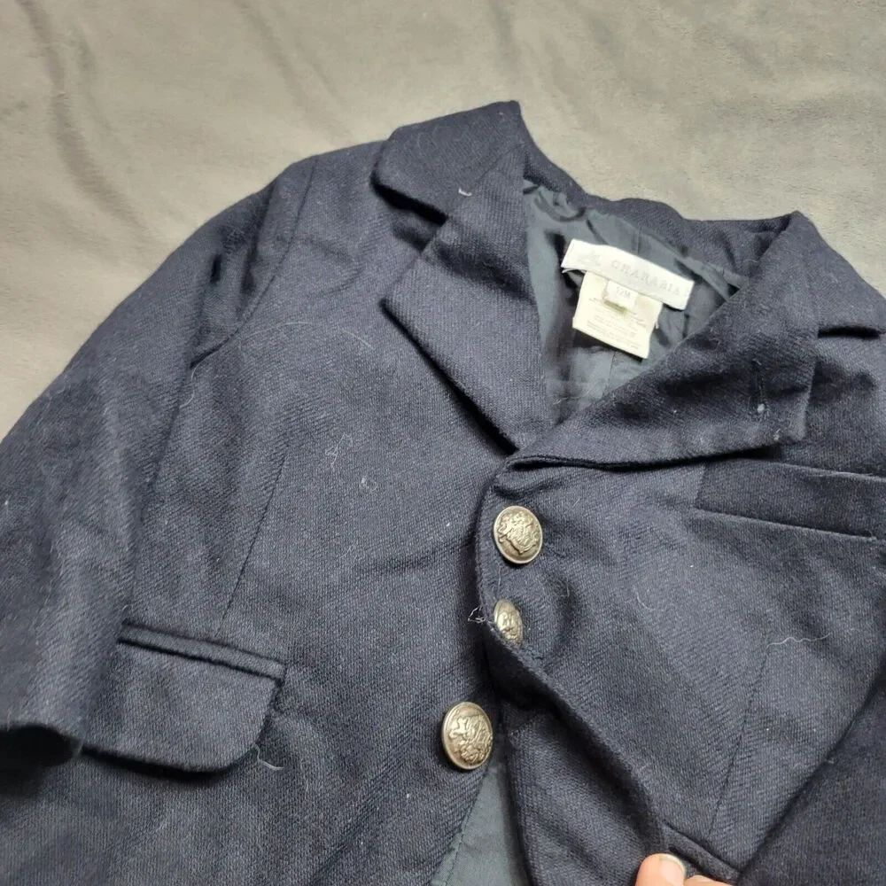 Charabia Navy Baby Boy Blazer 12M Wool Blend Two-Button Front With Decorative...